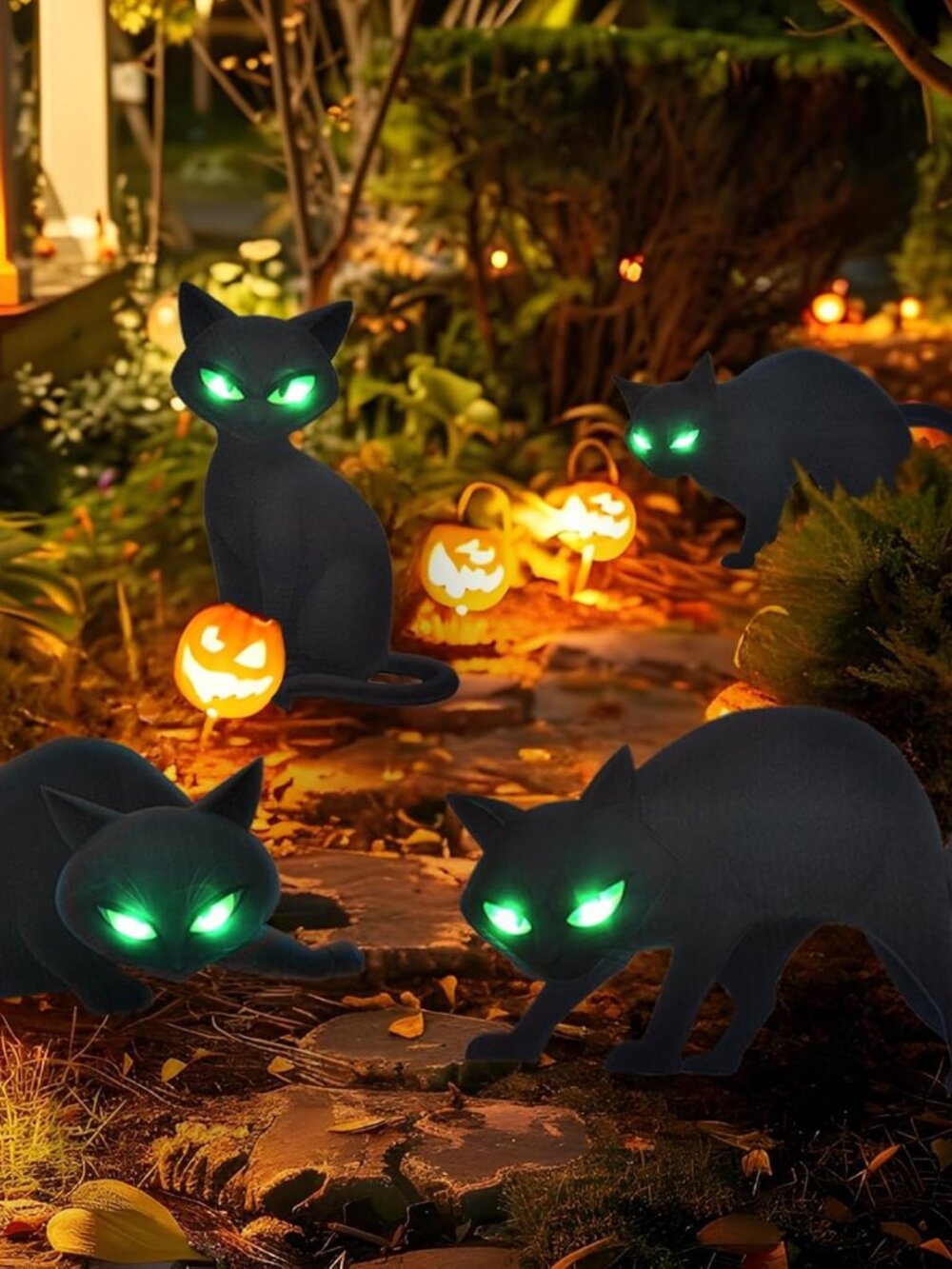 Lighted Black Cat Decor Yard Signs, 4 PCS Halloween Decorations Outdoor Scary
